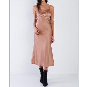 Mocha Silk Scoop Neck Side Cut Out Midi dress